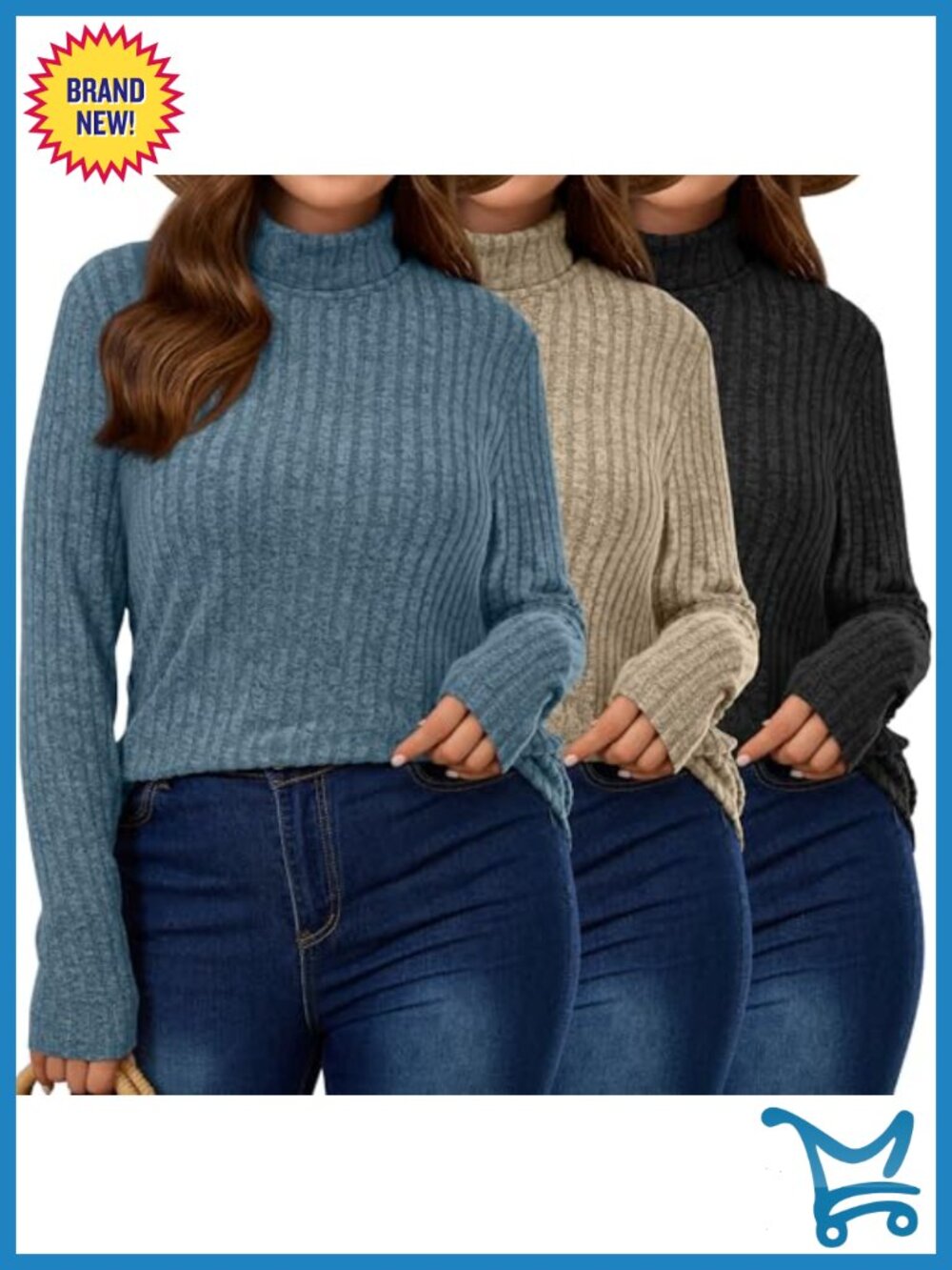 Plus Size Turtleneck Sweaters 3 Pack Knit Tops Pullover Fall Winter